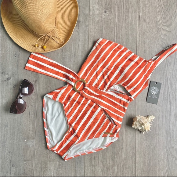 NWT Vince Camuto Hammock Stripe Printed One-Piece - Picture 2 of 5